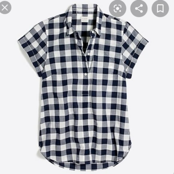 J. Crew Factory Gingham Short-Sleeved Popover Shirt - Picture 2 of 5